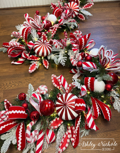 LUXE Garland - UNLIT or LED LIGHTED - Candy Cane & Peppermint  - 9'