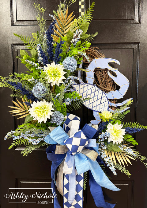 Chinoiserie Crab - Blue - Wreath