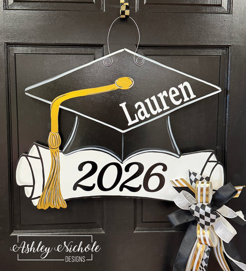 Graduation Cap & Diploma - Door Hanger (Hand-Painted)