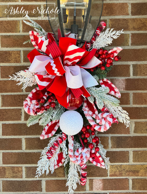 26" Decorated Evergreen Lantern Swag - Matching - Candy Cane & Peppermint