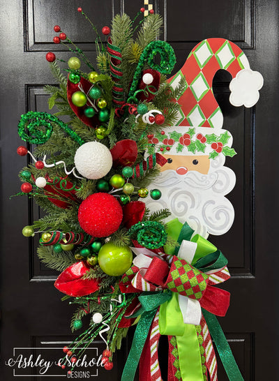 Santa - Holly Jolly Harlequin - Wreath (Red)