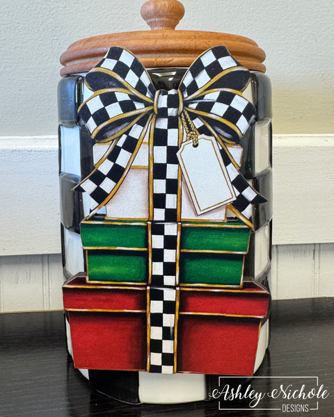 Elegant Checkered Christmas Gift Stack - Christmas Mini Piece (Magnet/Velcro)