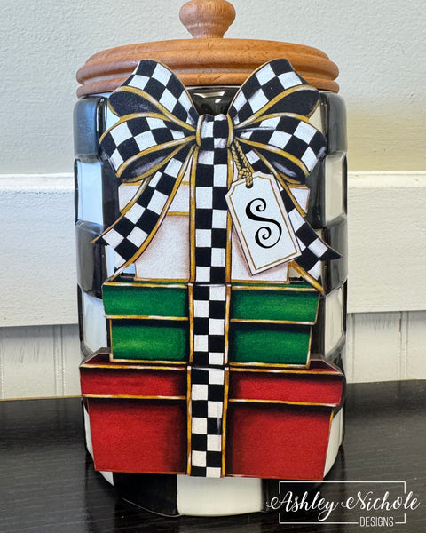 Elegant Checkered Christmas Gift Stack - Christmas Mini Piece (Magnet/Velcro)