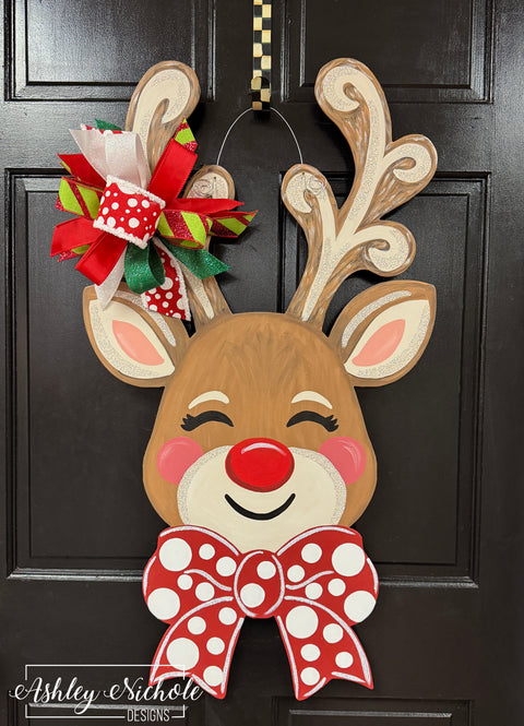Jolly Rudolph Reindeer - Door Hanger (Hand-Painted)
