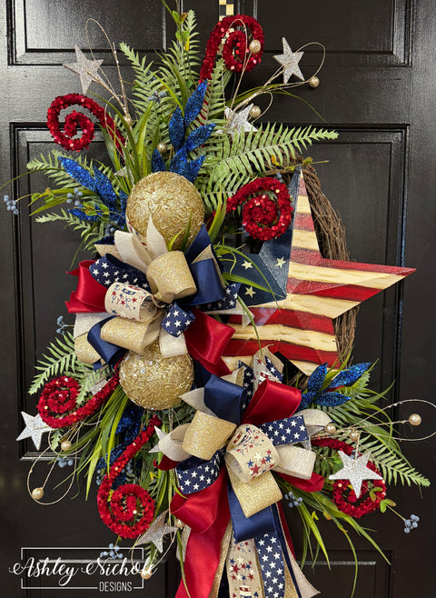 Glitzy Tea Stained American Star Wreath