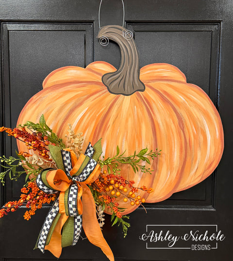 Heirloom ORANGE Pumpkin Floral Door Hanger (Hand-Painted)
