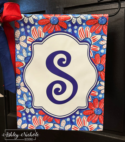 All-American Blooms - Initial - Patriotic Vinyl Garden Flag