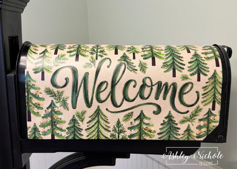 Evergreen Elegance - Welcome - Magnetic Vinyl Mailbox Cover