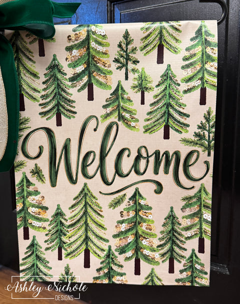 Evergreen Elegance Garden Flag - Welcome - Vinyl Garden Flag