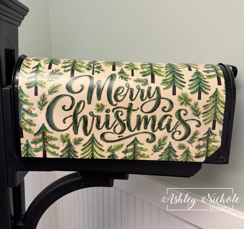 Evergreen Elegance - Merry Christmas - Magnetic Vinyl Mailbox Cover