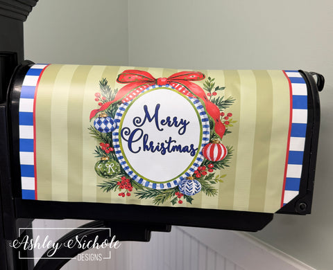 Blue & White Christmas Charm - Magnetic Vinyl Mailbox Cover