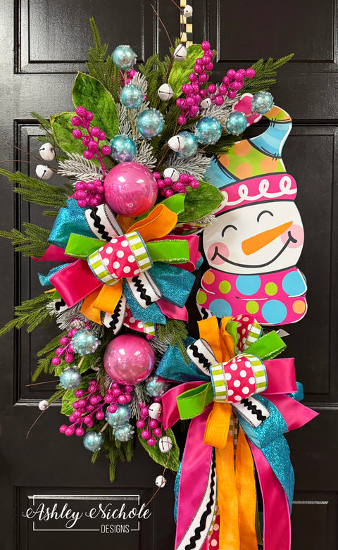 Colorful Patchwork Snowman Wreath