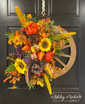 Wagon Wheel Fall Florals Door Piece - 30"