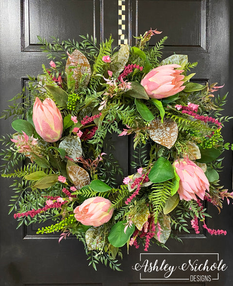 Pink Protea & Greenery Wreath