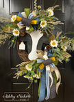 Wooden Cow & Florals Oval Wreath