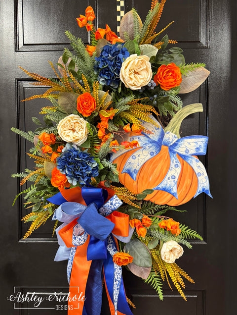 Fancy Bow - Chinoiserie Pumpkin Wreath