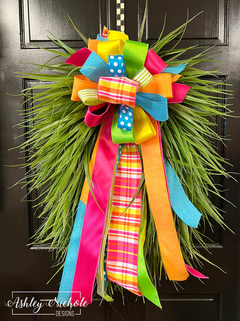 Grass Wreath - Bright Colorful Bow - 24" Oval