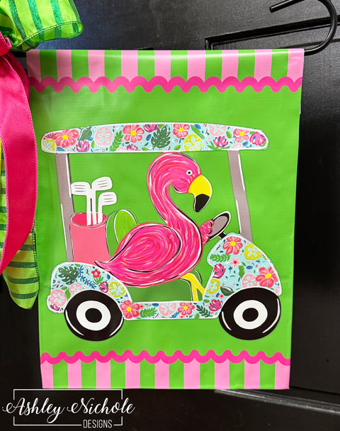 Par-Tee Flamingo Ride - Vinyl Garden Flag