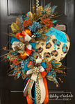 Turquoise Glitter Leopard Pumpkin Wreath