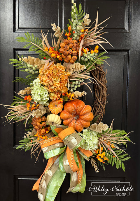 Hello Fall - Pumpkin Oval Wreath