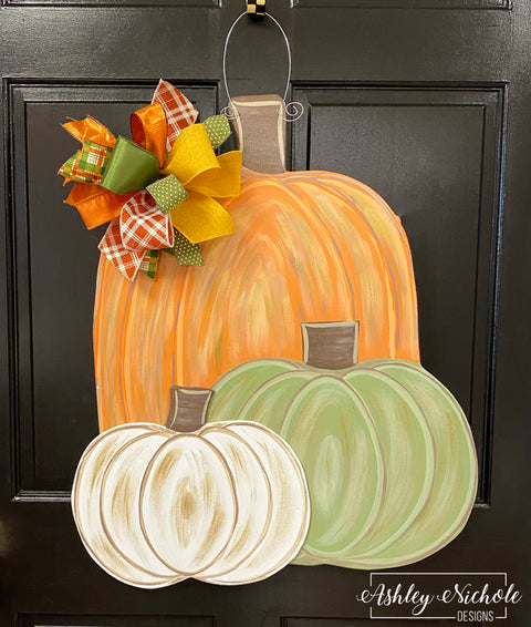 Cool Tones Pumpkins Door Hanger (Green/Orange/Cream)
