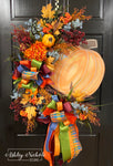 Jewel Tones Orange Pumpkin Fall Wreath