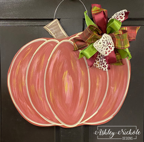 Pumpkin Distressed Door Hanger - BURGUNDY