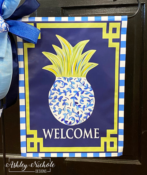 Pineapple - Chinoiserie Vines - Vinyl Garden Flag