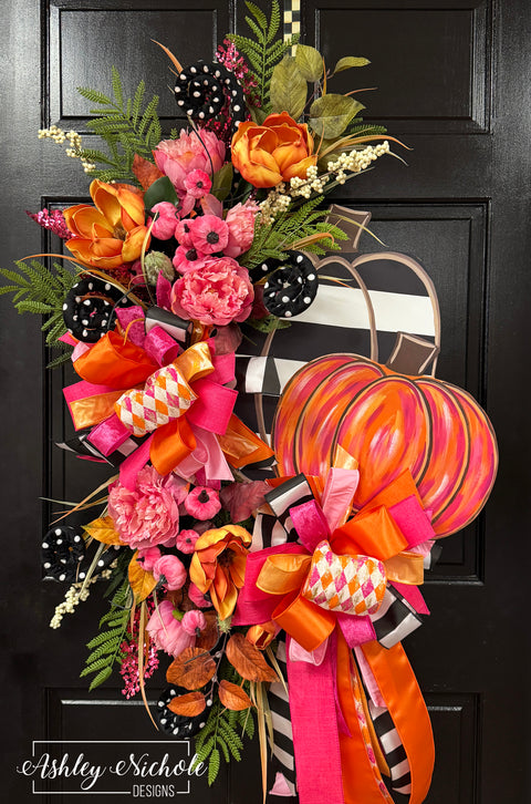 Sweet & Sassy Pink Pumpkin Wreath (OVERSIZED)