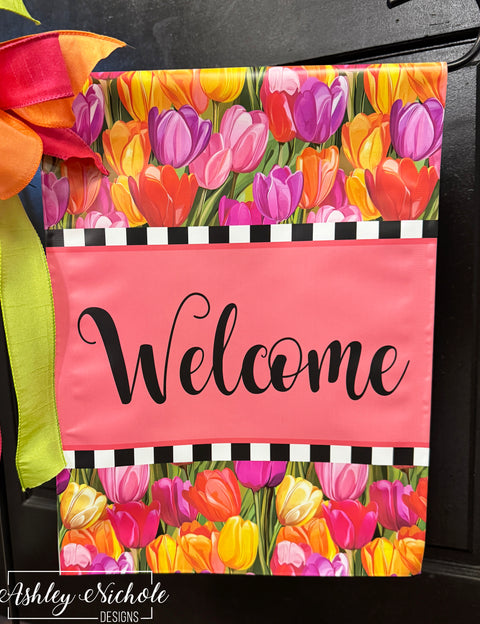 Tulips in Bloom Welcome - Vinyl Garden Flag