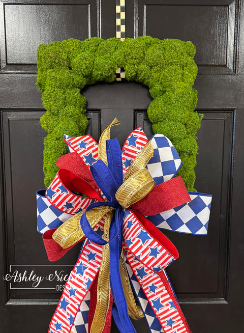 *READY to SHIP* - 20" Rectangle Moss Wreath with PATRIOTIC Luxe Bow