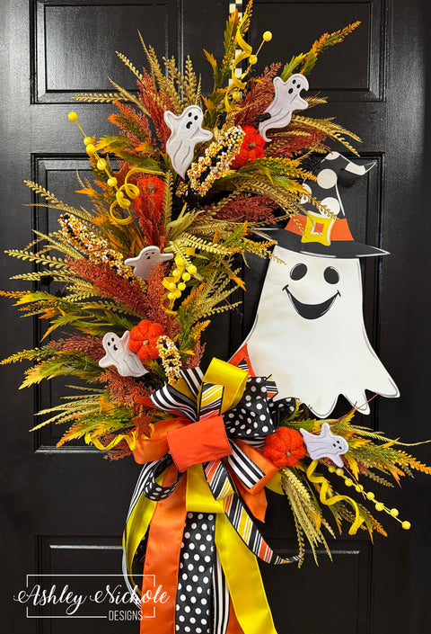 Happy Ghost Halloween Wreath