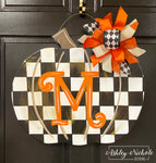 Checkered Pumpkin Door Hanger