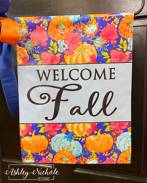 Abstract Colorful Pumpkins "Welcome Fall" Garden Vinyl Flag