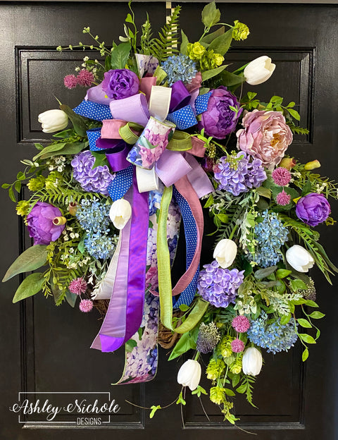 Garden Hydrangea & Snowball Floral Wreath