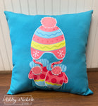 Custom Pillow - Cozy Mittens & Toboggan on Turquoise Outdoor Fabric