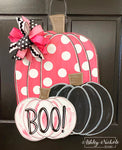 Funky Pink & Black Pumpkins Door Hanger