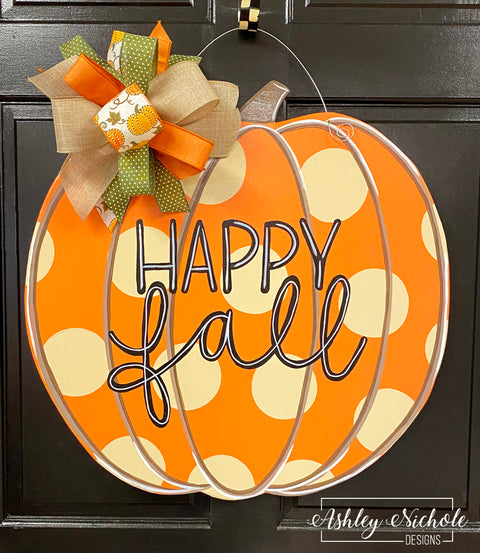 Pumpkin- Tan Polka Dot-Door Hanger