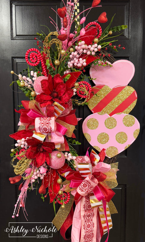 Glitz & Glam Triple Stack Heart Valentine Wreath (OVERSIZED)