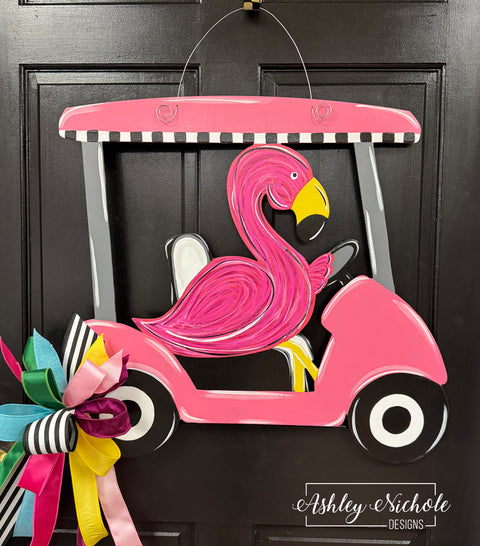 Weekend Crusin' Funky Flamingo - Door Hanger (Hand-Painted)