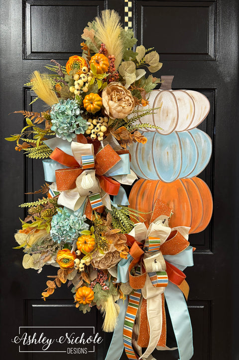 Triple Stack Pumpkin Fall Wreath - Cool Tones
