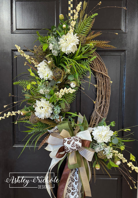 Fern & Pod Neutral Oval Wreath
