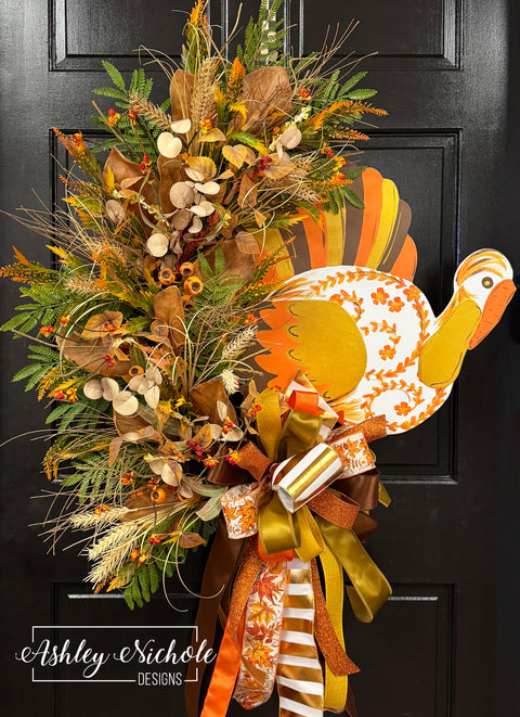 Chinoiserie Tom Turkey Fall Wreath