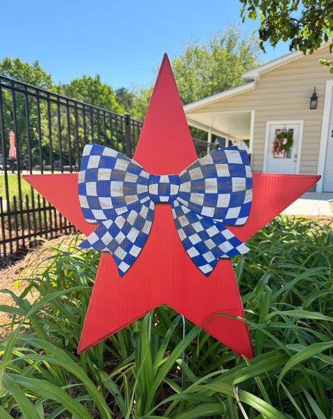 Patriotic Fancy Bow Star - Patriotic - Corrugated Coroplast Yard Stake