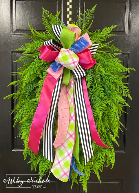 Fern Wreath - Bright Colorful Bow - 24" Oval