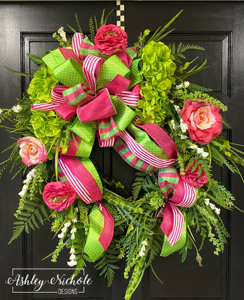 Pink Rose & Hydrangea Round Floral Wreath