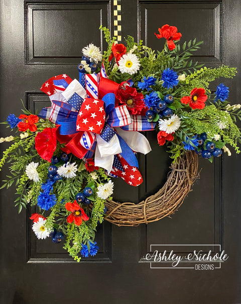 July 4th Poppy & Berries Floral Wreath