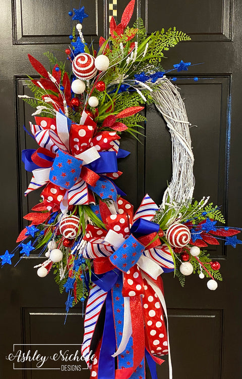 Stars & Stripes White Patriotic Wreath