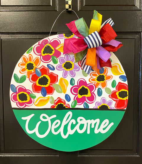 Bold & Bright Floral Welcome Plaque Door Hanger (PRINTED or PAINTED)