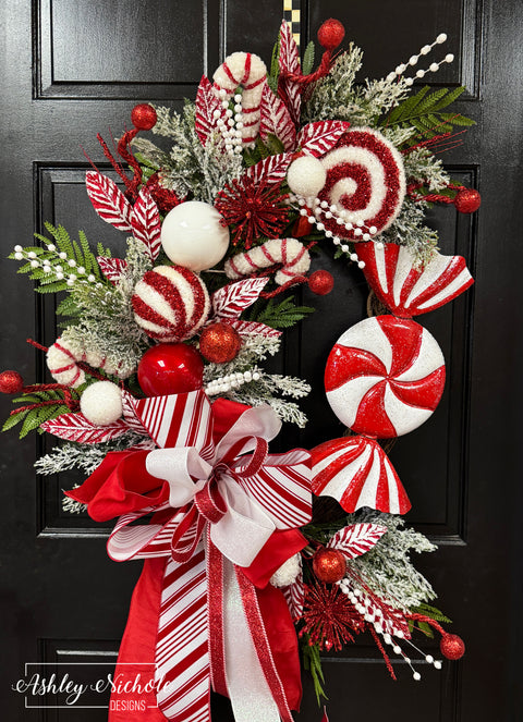 Candy Cane and Peppermint Starburst Christmas Wreath